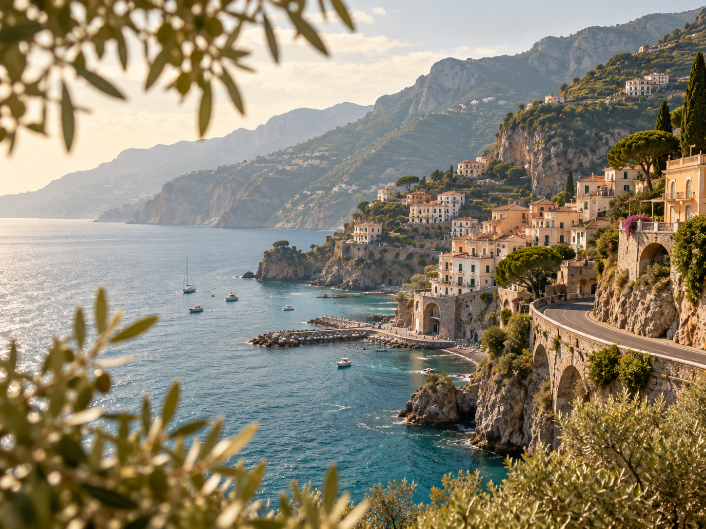 Borgo della costa italiana affacciato sul mare, immagine d’atmosfera